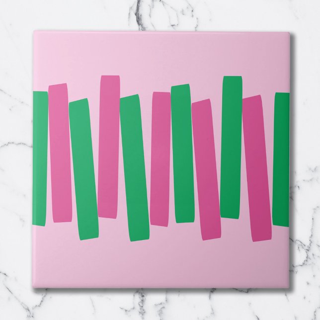 Mid Century Modern Atomic Funky Blocks Pink, Green Tile (Creator Uploaded)
