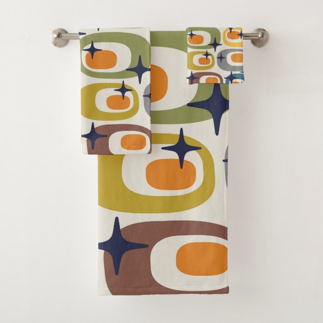 Mid Century Modern Atomic Pattern Bath Towel Set (Insitu)