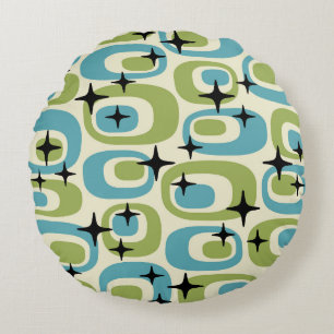 Mid Century Modern Atomic Pattern Round Cushion