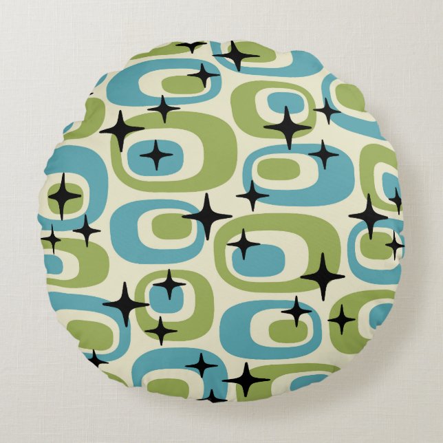 Mid Century Modern Atomic Pattern Round Cushion (Front)