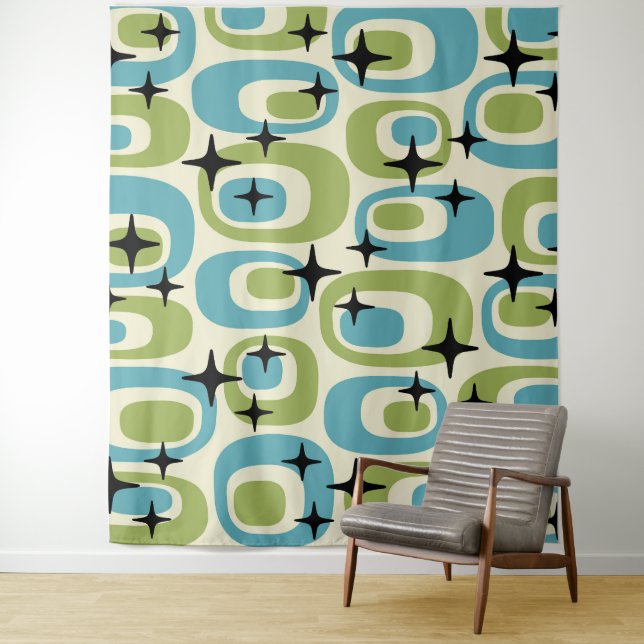 Mid Century Modern Atomic Pattern Tapestry (In Situ)