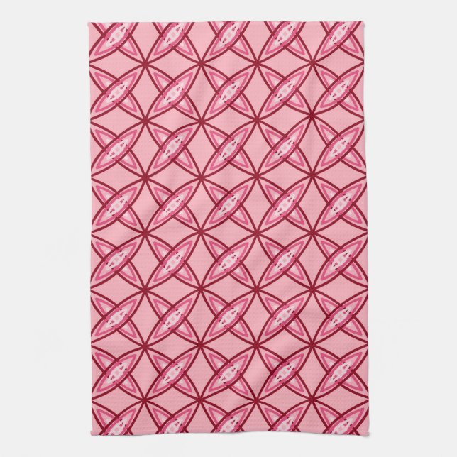 Mid Century Modern Atomic Print - Ballet Pink Tea Towel (Vertical)