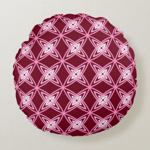 Mid Century Modern Atomic Print - Burgundy Wine Round Cushion