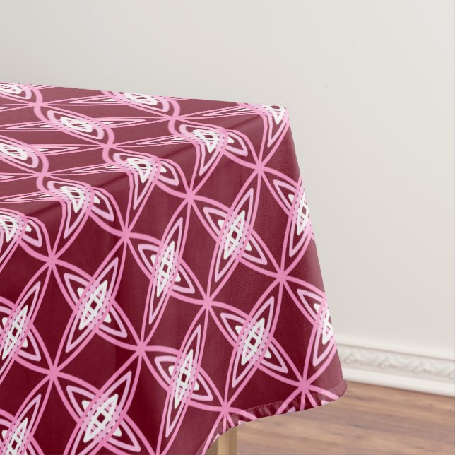 Mid Century Modern Atomic Print - Burgundy Wine Tablecloth (In Situ)