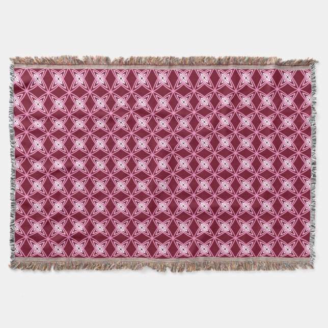 Mid Century Modern Atomic Print - Burgundy Wine Throw Blanket (Front)