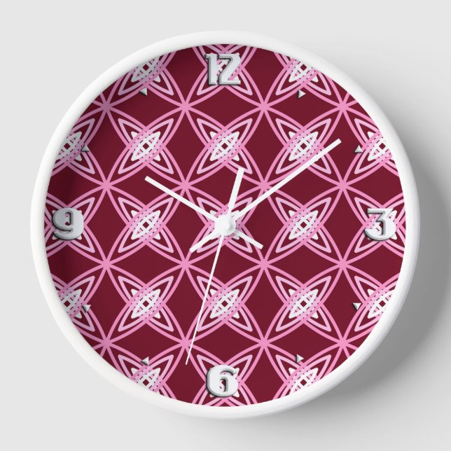 Mid Century Modern Atomic Print - Burgundy Wine Wall Clock (Front)