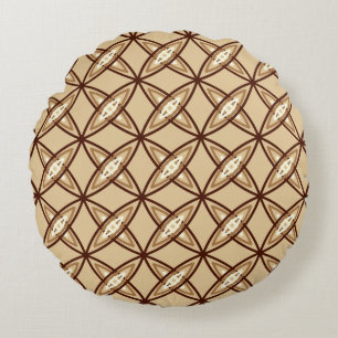 Mid Century Modern Atomic Print - Camel Tan Round Cushion