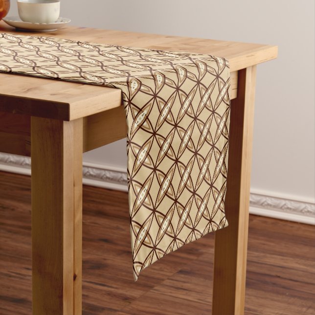 Mid Century Modern Atomic Print - Camel Tan Short Table Runner (In Situ)
