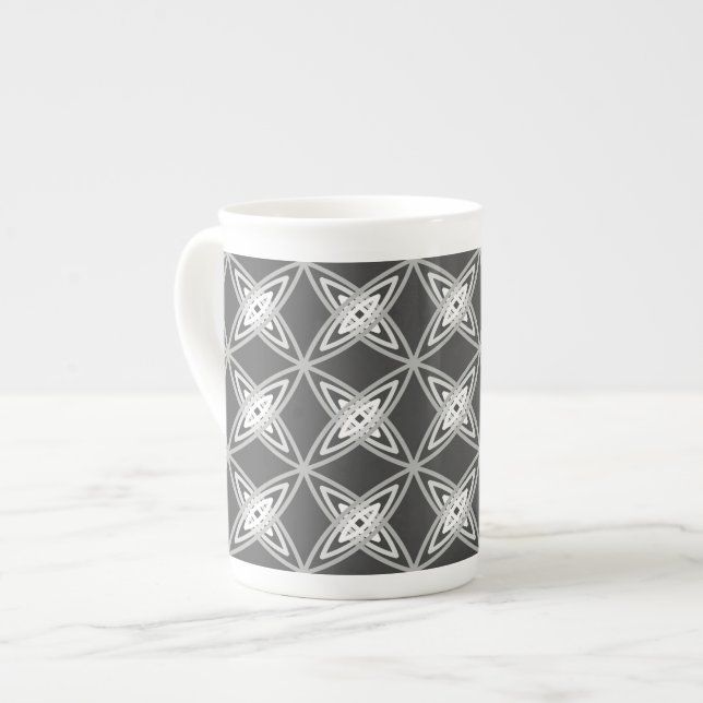 Mid Century Modern Atomic Print - Charcoal Grey Bone China Mug (Front Left)