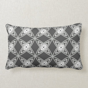 Mid Century Modern Atomic Print - Charcoal Grey Lumbar Cushion