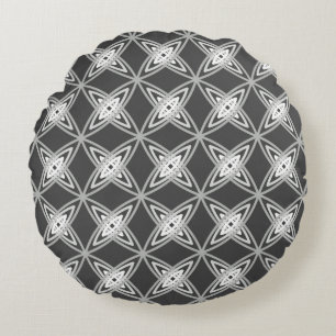 Mid Century Modern Atomic Print - Charcoal Grey Round Cushion