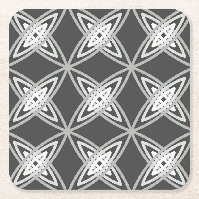 Mid Century Modern Atomic Print - Charcoal Grey Square Paper Coaster (Front)