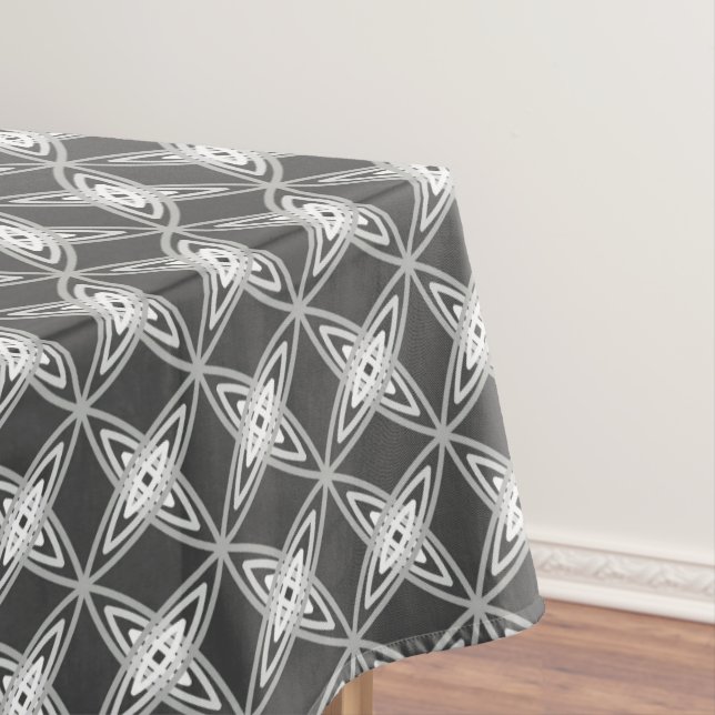Mid Century Modern Atomic Print - Charcoal Grey Tablecloth (In Situ)
