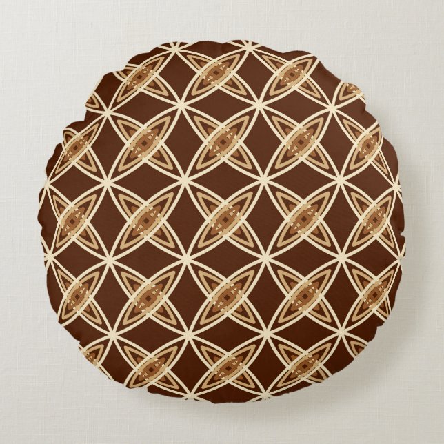 Mid Century Modern Atomic Print - Chocolate Brown Round Cushion (Front)