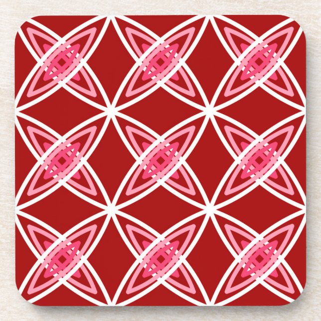 Mid Century Modern Atomic Print - Dark Red Coaster (Front)