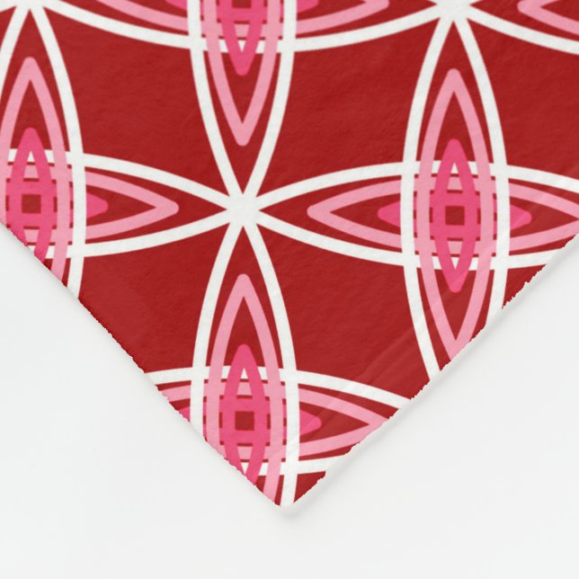 Mid Century Modern Atomic Print - Dark Red Fleece Blanket (Corner)