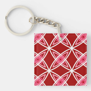 Mid Century Modern Atomic Print - Dark Red Key Ring
