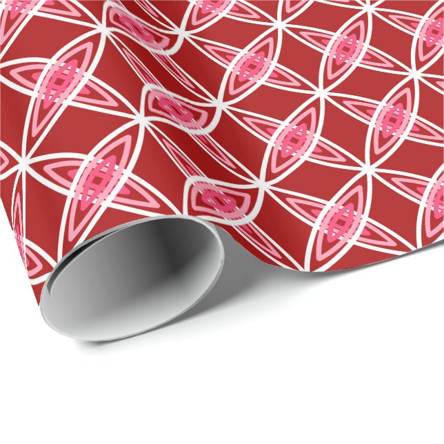 Mid Century Modern Atomic Print - Dark Red Wrapping Paper (Roll Corner)