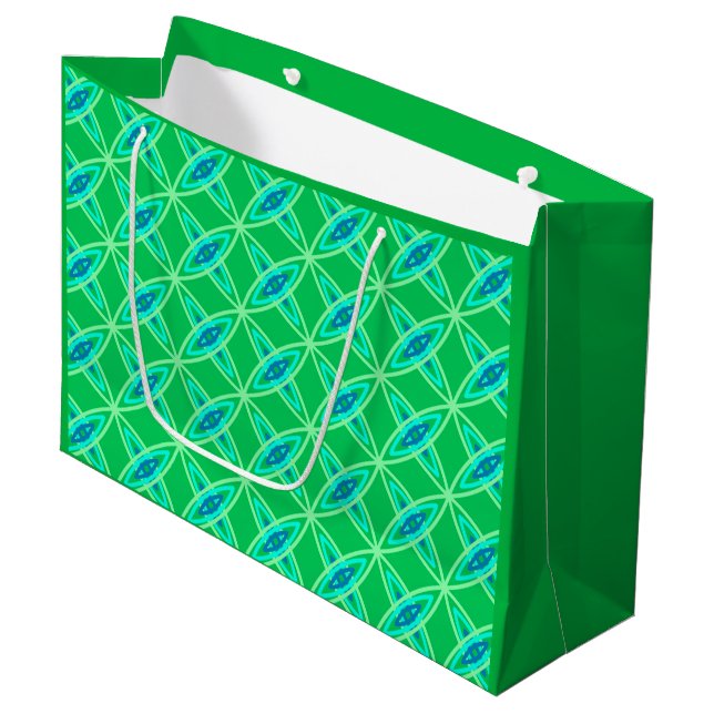 Mid Century Modern Atomic Print - Jade Green Large Gift Bag (Front Angled)