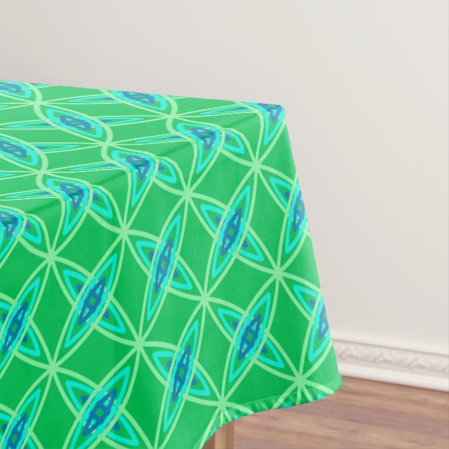 Mid Century Modern Atomic Print - Jade Green Tablecloth (In Situ)