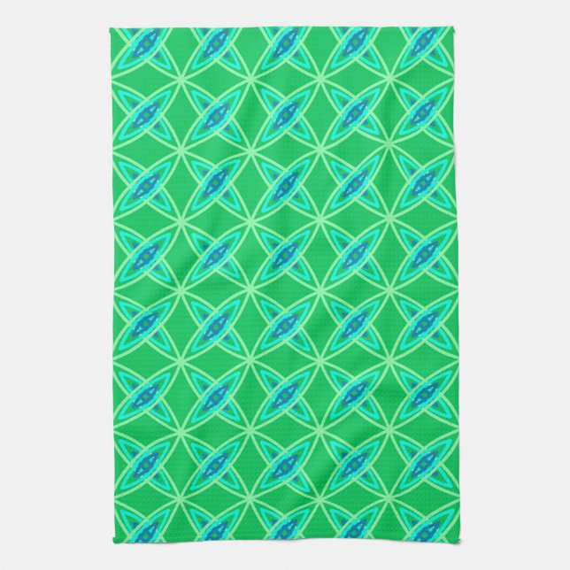 Mid Century Modern Atomic Print - Jade Green Tea Towel (Vertical)