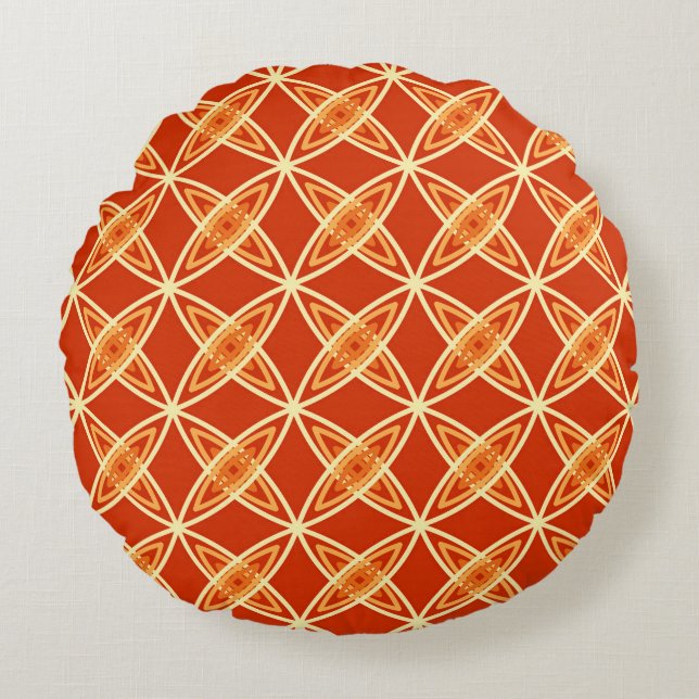 Mid Century Modern Atomic Print - Mandarin Orange Round Cushion (Front)