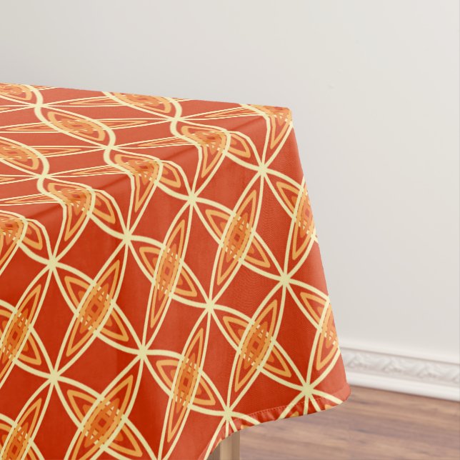 Mid Century Modern Atomic Print - Mandarin Orange Tablecloth (In Situ)