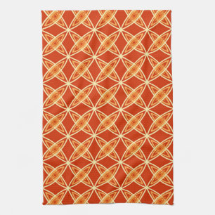 Mid Century Modern Atomic Print - Mandarin Orange Tea Towel