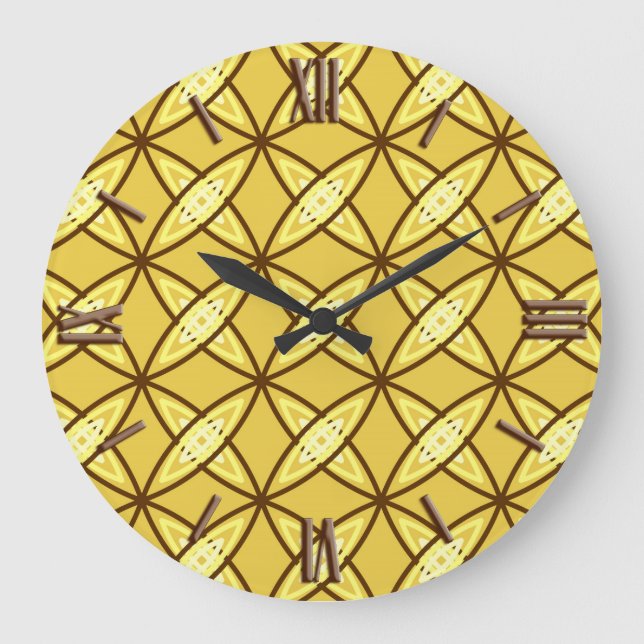 Mid Century Modern Atomic Print - Mustard Gold Large Clock (Front)