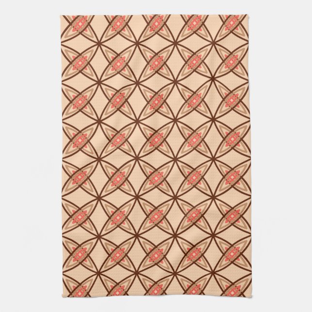 Mid Century Modern Atomic Print - Pastel Peach Tea Towel (Vertical)
