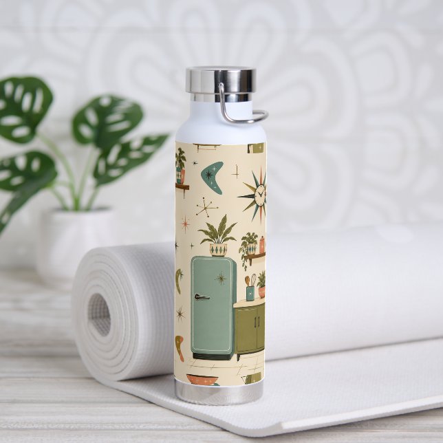 Mid Century Modern Atomic Retro kitchen  Water Bottle (Yoga (Rotated))