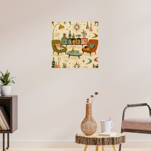 Mid Century Modern Atomic Retro Living Room Poster