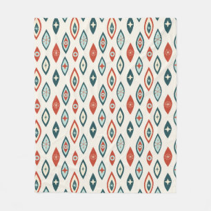 Mid Century Modern Atomic Shapes Red, Aqua, Teal Fleece Blanket