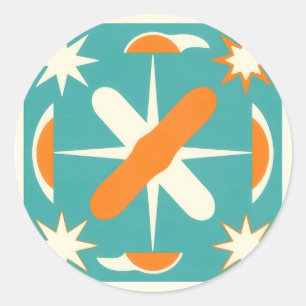 Mid Century Modern Atomic Starburst Classic Round Sticker