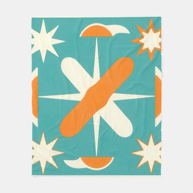 Mid Century Modern Atomic Starburst Fleece Blanket (Front)