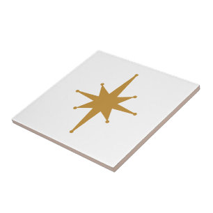 Mid Century Modern Atomic Starburst Ochre White Tile
