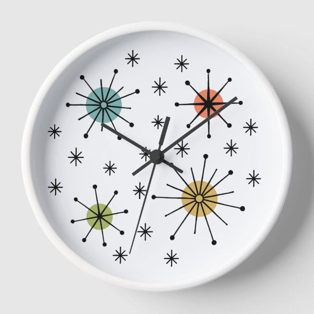 Mid Century Modern Atomic Starburst Pattern Clock (Front)