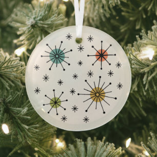 Mid Century Modern Atomic Starburst Pattern Glass Tree Decoration