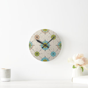 Mid Century Modern Atomic Starburst Pattern Round Clock