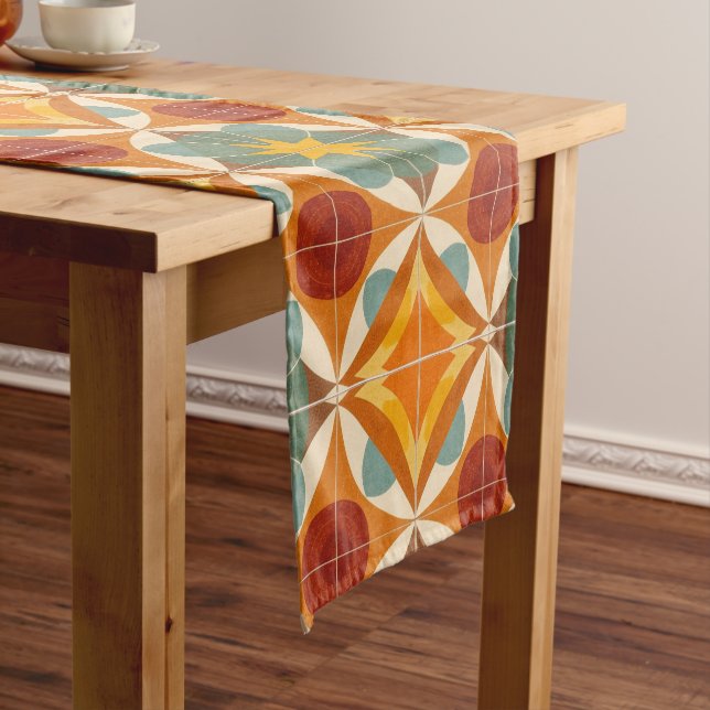 Mid Century Modern Atomic Starburst Pattern Short Table Runner (In Situ)
