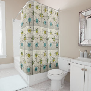 Mid Century Modern Atomic Starburst Pattern Shower Curtain