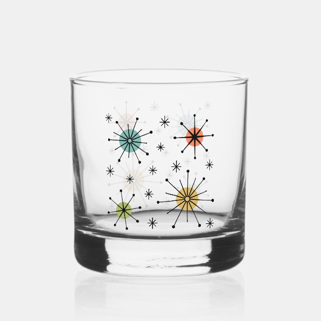 Mid Century Modern Atomic Starburst Pattern Whiskey Glass (Front)
