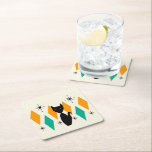 Mid Century Modern Atomic Starbursts Diamonds Cat  Square Paper Coaster<br><div class="desc">This Mid Century Modern design is inspired by the Eames Era atomic diamonds and starbursts pattern with a black cat. The featured background colour can be customised by you to any colour you prefer. Feel free to customise as meets your needs.</div>