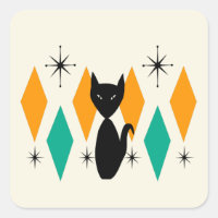 Mid Century Modern Atomic Starbursts Diamonds Cat