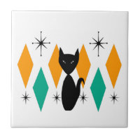 Mid Century Modern Atomic Starbursts Diamonds Cat