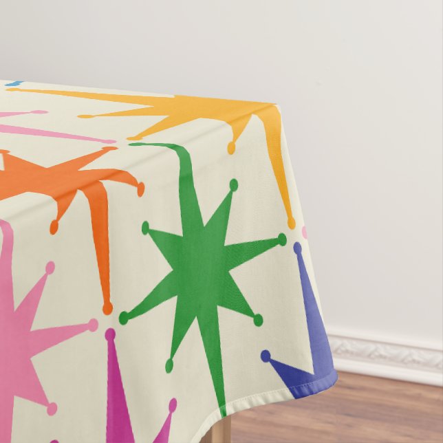 Mid Century Modern Atomic Stars Colourful Pattern Tablecloth (In Situ)