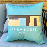 Mid-Century Modern Atrium House 1966 Cushion<br><div class="desc">Outdoor pillow with a rendering of a mid-century modern house.</div>