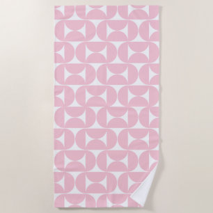 Mid Century Modern Baby Pink And White Pattern Beach Towel