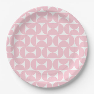 Mid Century Modern Baby Pink And White Pattern Paper Plate