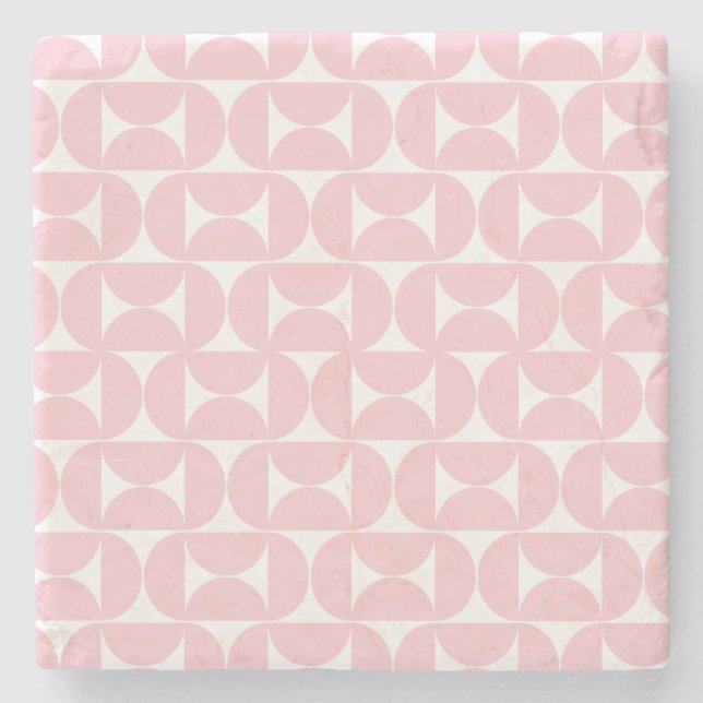 Mid Century Modern Baby Pink And White Pattern Stone Coaster (Front)
